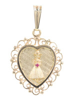 Women's Estate 0.02 Ct Lab-Created Ruby 14KT Yellow Gold Filigree Heart Pendant