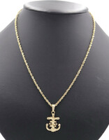 14KT Yellow Gold Anchor Cross Crucifix Pendant w 14KT 20.5" Rope Necklace 15.5g