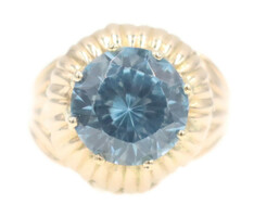 Solitaire 2.65 Ct Round Blue Topaz 14KT Yellow Gold Floral Cocktail Ring Size 5