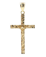 Classic Nugget Style 10KT Yellow Gold Inri Crucifix Cross Necklace Pendant 2.38g