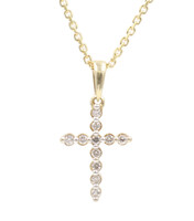 0.11 ctw Round Diamond Cross Necklace Pendant on 20" 10KT Yellow Gold Chain 2.3g