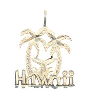 High Shine 14KT Yellow Gold Diamond Cut Palm Tree "Hawaii" Necklace Pendant 0.9"