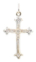 Antique-Style 0.20 Ctw Round Diamond 14KT Gold Fleur De Lis Cross Pendant 1.3"