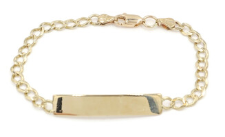 Classic 6.5" Medical Bar ID (Blank) 10KT Gold Figaro Chain Bracelet - 4.42g