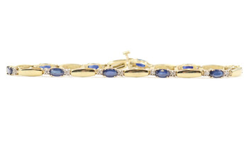 1.00 ctw Oval Blue Sapphire & 0.10 ctw Round Diamond 10KT Gold Tennis Bracelet