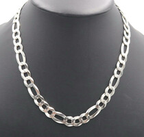 Classic Sterling Silver (925) Heavy 20 1/4" Figaro Chain 10.8mm Necklace 45.4g