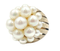 Estate 14KT Yellow Gold Textured 19 Round White Gold Pearl Cluster Dome Ring 18g