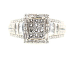 1.0 ctw Princess Round Baguette Diamond Cluster Engagement Ring 10KT White Gold