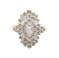 1.12 ctw Marquise Round Baguette Diamond 14KT Yellow Gold Estate Cocktail Ring