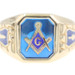 Estate Lab-Created Sapphire Inlay 10KT Yellow Gold Nugget Style Masonic Ring 6g