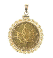 1/2oz 1986 Canadian Maple Leaf 14KT Yellow Gold Rope Bezel Coin Pendant 19g