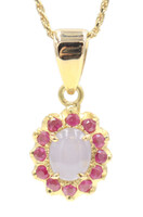 Natural White Star Sapphire & Ruby 18KT Yellow Gold Pendant on 14KT Rope Chain