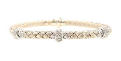 Women's Estate 0.87 Ctw Round Diamond 14KT Two-Tone Gold Woven Italy Bracelet 7"