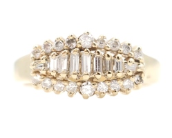 0.52 ctw Round and Baguette Cut Diamond Three Row 14KT Yellow Gold Estate Ring