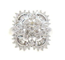 Unique 1.20 cttw Round and Baguette Cut Diamond Cluster 14KT White Gold Ring 8g