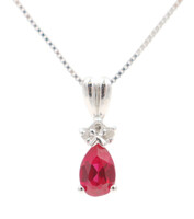 0.38 Ct Lab-Created Ruby & Round Diamond 14KT Gold Pendant on 14KT Box Chain 18"