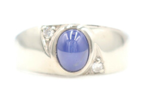 Men's 1.90 Ct Lab-Created Star Sapphire & Diamond Accents 14KT White Gold Ring