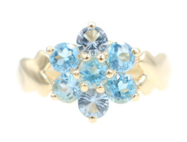 Women's 1.20 Ctw Round Cut Blue Topaz 14KT Yellow Gold Flower Cluster Ring 2.6g