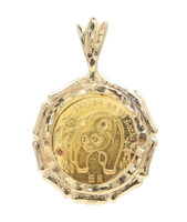 1/20oz 5 Yuan .999 1986 Panda Coin in 14KT Yellow Gold Bamboo Bezel Pendant 3.5g