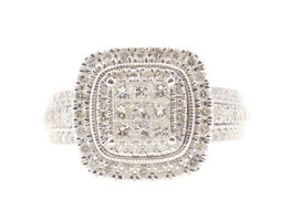 1.30 ctw Round & Princess Cut Diamond Double Halo 10K White Gold Engagement Ring