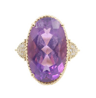 Judith Ripka 14KT Gold 10.0 ctw Oval Amethyst & 1/5 ct Diamond Cocktail Ring