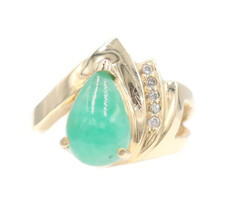 Women's Unique 3.50 Ct Teardrop Jade & Round Diamond 14KT Gold Statement Ring 5g