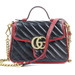 Authentic Gucci GG Marmont Mini Top Handle Black and Red Luxury Leather Handbag 