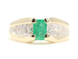 Estate 14KT Yellow Gold 0.50 Ct Natural Emerald Gemstone & Round Diamond Ring 7g