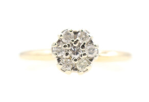 Estate 0.21 Ctw Round Diamond 14KT Yellow Gold Flower Cluster Ring by Zales 2.1g