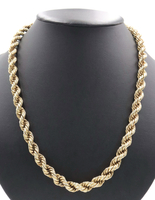 Sterling Silver Yellow Gold Tone 24" 9.4mm Thick Rope Chain Necklace - 77.30g