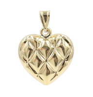 14KT Yellow & White Gold Puff Two-Tone Reversible Quilted Heart Necklace Pendant