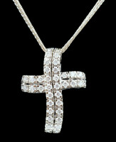 Damiani 0.98 ctw Round Diamond 18KT White Gold Cross Necklace on Wheat Chain 11g