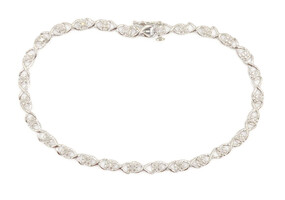 10KT White Gold 0.30 ctw Round Single Cut 7.5" Women's Estate Tennis Bracelet 4g