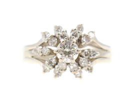 Estate 0.80 ctw Round Diamond Solitaire Cluster Bridal Set 14KT White Gold Ring