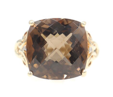 Women's 8.50 Ct Cushion Cut Smoky Quartz & Diamond Accents 10KT Yellow Gold Ring