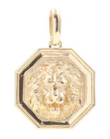 14KT Yellow Gold Raised Detailed Roaring Lion Head Octagon Pendant ArtCraved 8g