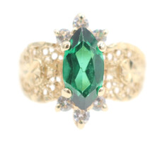 Women's 10KT Yellow Gold 1.10 Ct Marquise Lab-Created Emerald & Round CZ Ring