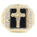 Men's Estate 10KT Yellow Gold Black Resin & Round Clear CZ Crucifix Ring 4.32g