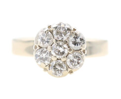 1.15 ctw Round Diamond Flower Cluster 14KT White Gold Women's Estate Ring - 4.6g