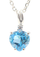 Heart Cut Blue Topaz & White Sapphire 14KT Pendant on 14KT Gold Chain 18.5"