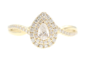 Double Halo 0.62 Ctw Pear & Round Diamond 14KT Yellow Gold Twist Engagement Ring