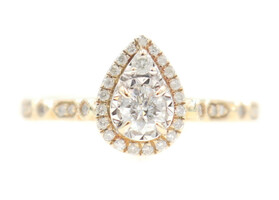 Estate 0.36 Ctw Round Diamond Pear Cluster 10KT Yellow Gold Halo Engagement Ring