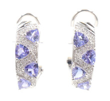 1.40 Ctw Trilliant Cut Tanzanite & Round Diamond 14KT Gold Semi-Hoop Earrings