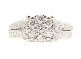 "Green Dot"1.80 ctw Round Diamond Cluster 14KT White Gold Engagement Ring - 7.2g