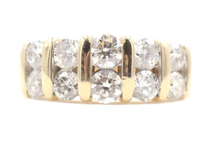 2.00 ctw Round Diamond 14KT Yellow Gold Two-Row Bar-Set Statement Band Ring 5.9g