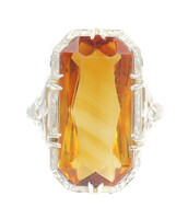 Solitaire 9.0 Ct Elongated Emerald Cut Citrine 14KT White Gold Filigree Ring 5g