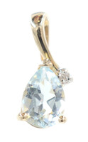 0.85 Ct Teardrop Aquamarine & Round Diamond 14KT Gold Necklace Pendant 0.6"