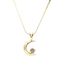 0.01 ctw Round Diamond Crescent Moon Necklace on 15" Serpentine Chain 14KT Gold