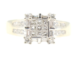 0.95 ctw Princess Round & Baguette Diamond Halo 14KT White Gold Engagement Ring