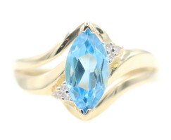 Women's 2.20 Ct Marquise Blue Topaz & Round Diamond 14KT Yellow Gold Ring by EMA